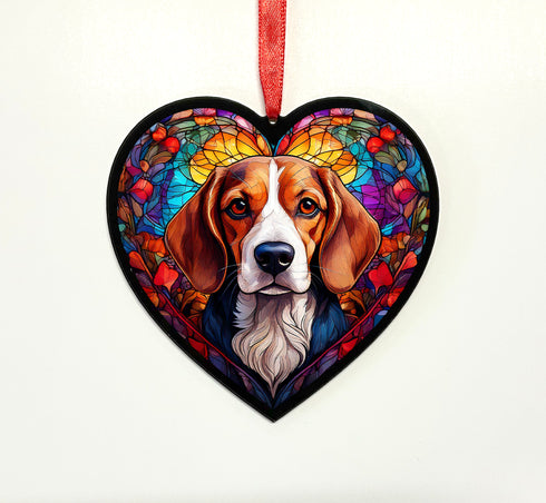 Beagle Stained Glass Effect Heart Suncatcher